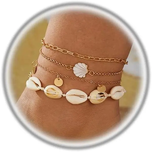 Shell Ankle Bracelet Set for Women,Boho Adjustable Beads Anklet Pack  White Shells Stack Stretch Seashell  Starfish Bracelet Set Hawaiian Beach  Foot