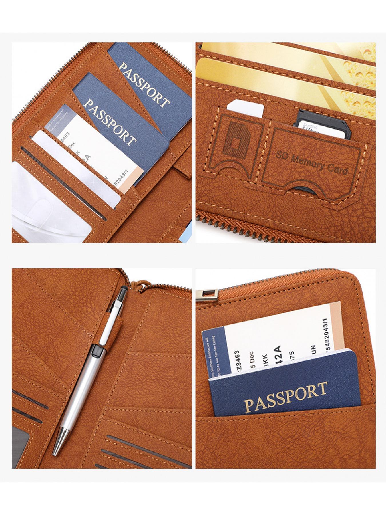 Multi-Functional Travel Document Organizer - RFID Blocking Long Zippered Passport Wallet, Passport Cover, Ticket & ID Storage Bag, Travel Document Holder