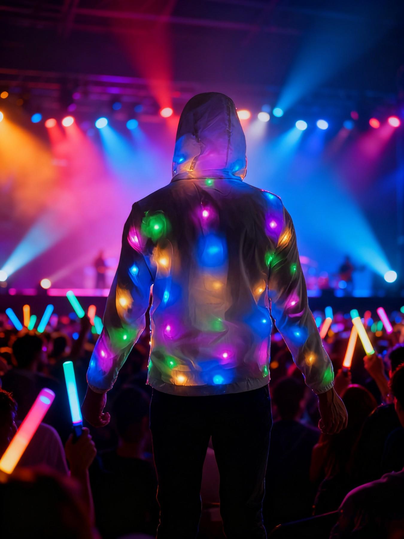 Men's LED Glow Hooded Sun Protection Jacket, Fashionable Reflective Design, Soft Comfort, All-Season Party Outerwear, Music Festival Style