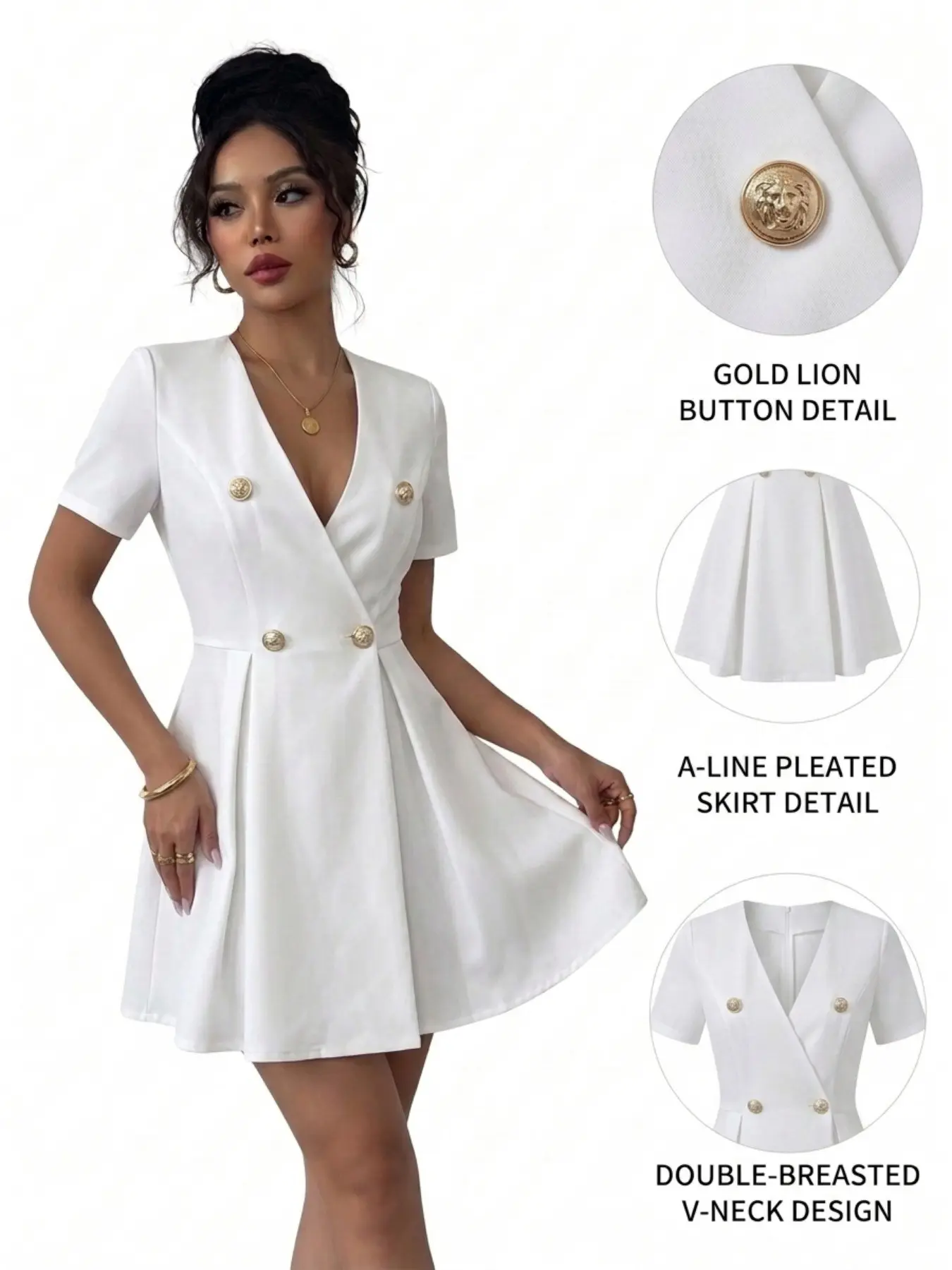 Women Summer Elegant Two Piece Outfit, Cross Wrap Belted Mini Skirt & Short Sleeve Button Front Dress, Stylish Casual Daily Vacation Fashion Set