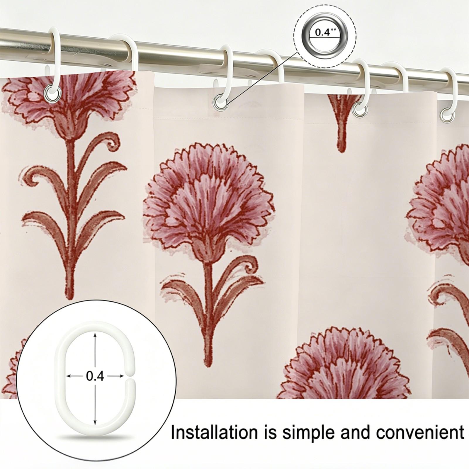Vintage Pink Carnation Floral Waterproof Shower Curtain, Easy to Install, Perfect for Home, Hotel & Dorm Bathroom Decor
