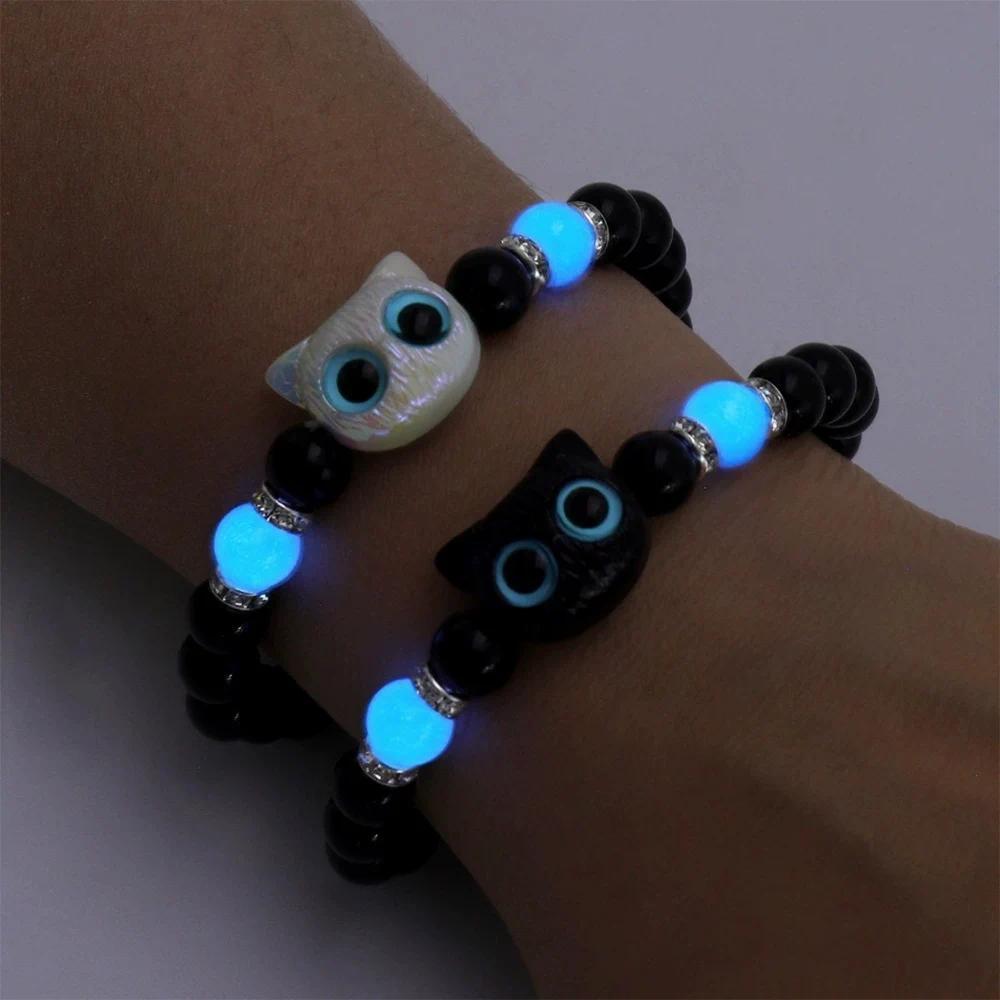 2-Pack Luminous Cat Couple Bracelets, Matching Friendship Bracelets for Her & Him