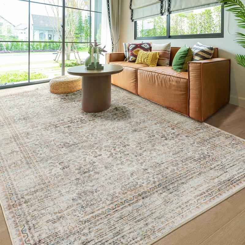 Lochas Boho Tribal Rug, Non-Slip Machine Washable Low Pile Carpet for Living Room, Soft Non-Shedding Floor Mat