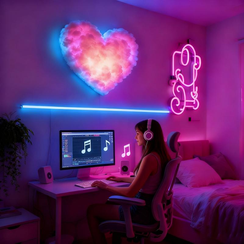 Valentine's Day Decorative Lights, Heart Cloud LED String, Music Sync Multi-Color Changing, USB Powered, Button Control, Perfect Gift, Party Decor