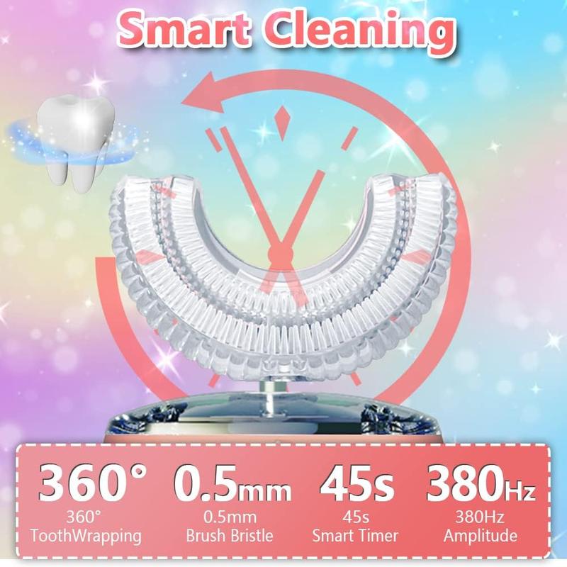 Kids Electric U Shaped Toothbrush Unicorn Rechargeable Sonic Toothbrush with 6 Soft Brush Heads & Kid Watermelon Toothpaste IPX7 Waterproof for Ages 8-15 Pink Christmas gift