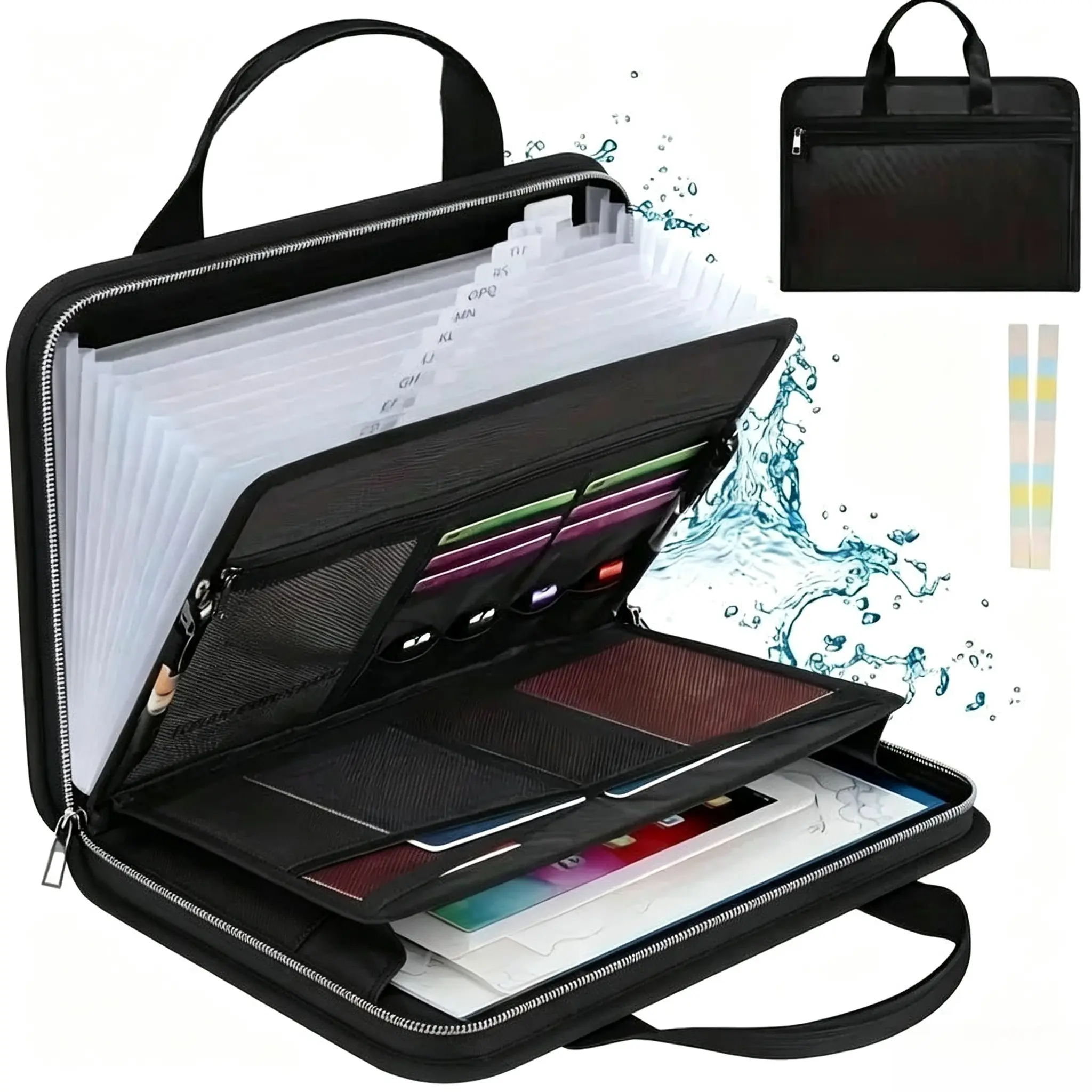 Fireproof Document Organizer Bag with Handle, Expandable File Folder with 13 Pockets and Index Tabs, Multi-Pocket File Storage Case for Office, Home and Travel