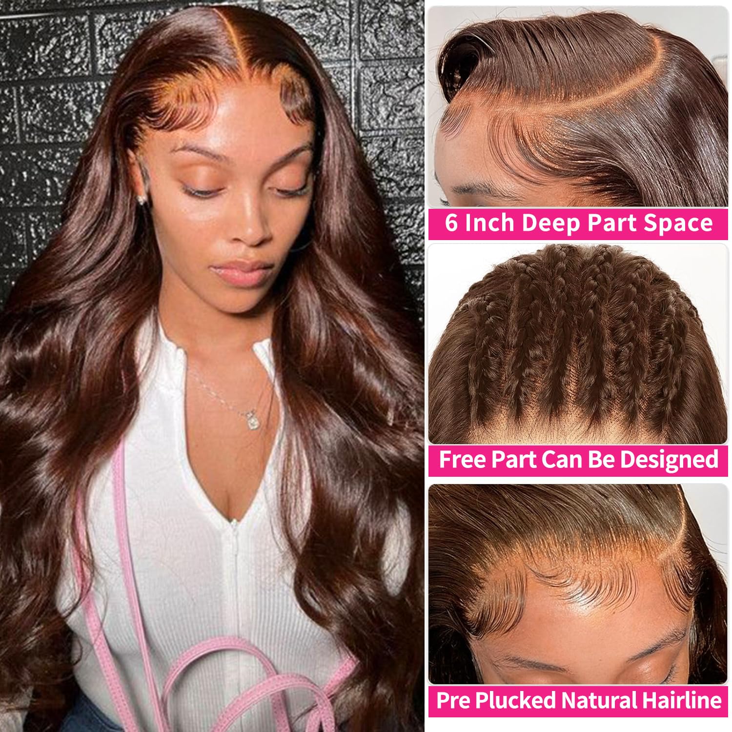 13x6 Chocolate Brown Body Wave Lace Front Wigs Human Hair 180 Density Transparent Lace Frontal Human Hair Wigs Pre Plucked with Baby Hair Brown Colored Wigs For Women TikTokShopBlackFriday