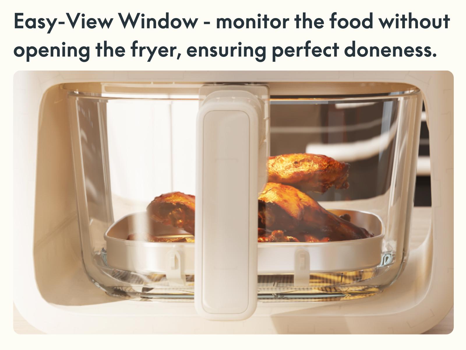 Sweet Dining 4.2QT Non-Toxic Glass Air Fryer - 5mm Tempered Glass, 400°F Air Crisp Tech, Dishwasher Safe, Multifunctional Cooker, Ivory Kitchen Appliances