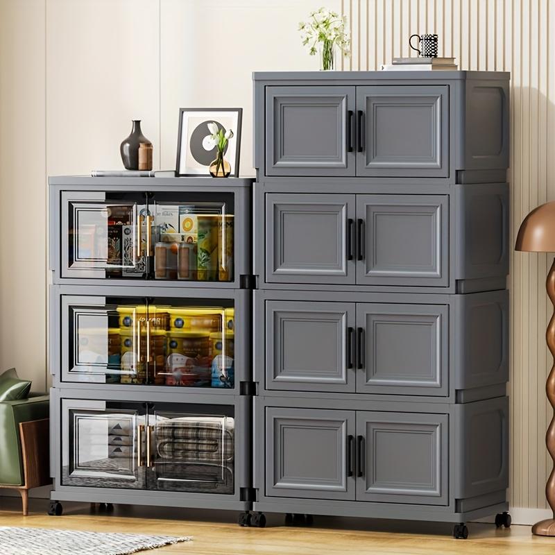 Office locker, foldable vertical file storage cabinet, stackable plastic storage box with lid, desktop file organizer storage box, for office, home, school, garage, gym, black, width 36/47cm-14.17/18.5in