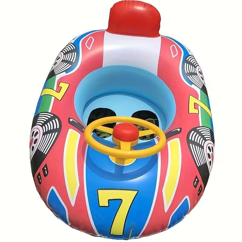1pc Swimming Ring with Steering Handle and Horn, Racing Theme, Inflatable Water Seat, PVC Material, Perfect for Fun in the Pool