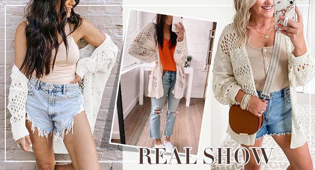 Lightweight Crochet Cardigan for Women Long Sleeve Open Front Knit Oversized Cardigans Sweaters  New Fashion Beach 2026 spring