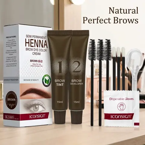 Eyelash and Eyebrow Dyeing Kit, Eyebrow Tinting Kit, Professional Henna Semi-Permanent Color Tint Set, Brow Stain, Long-Lasting Lash and Brow Hair Dye for Women and Girls