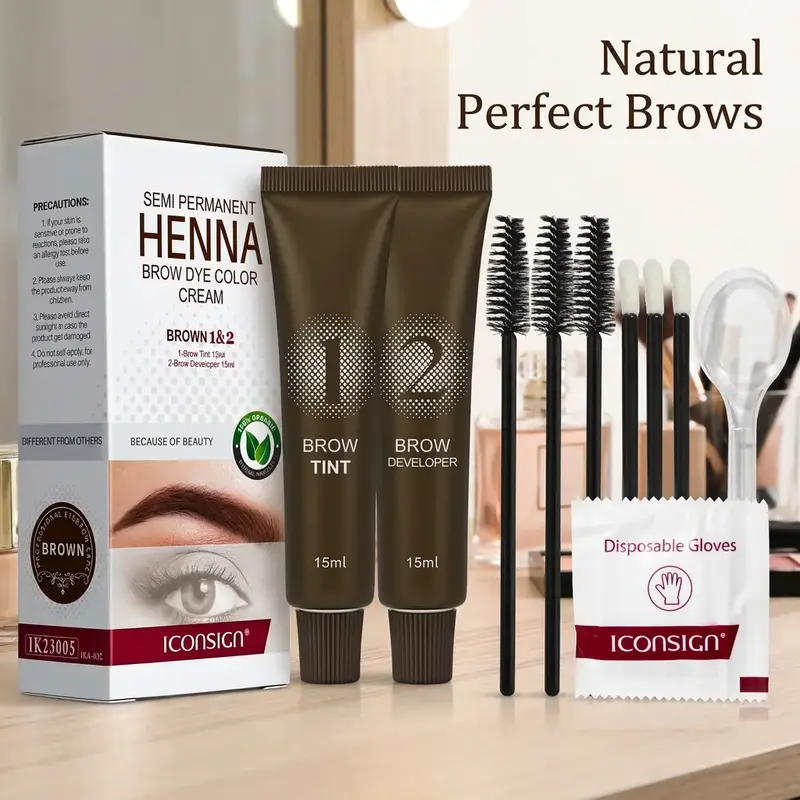 Eyelash and Eyebrow Dyeing Kit, Eyebrow Tinting Kit, Professional Henna Semi-Permanent Color Tint Set, Brow Stain, Long-Lasting Lash and Brow Hair Dye for Women and Girls