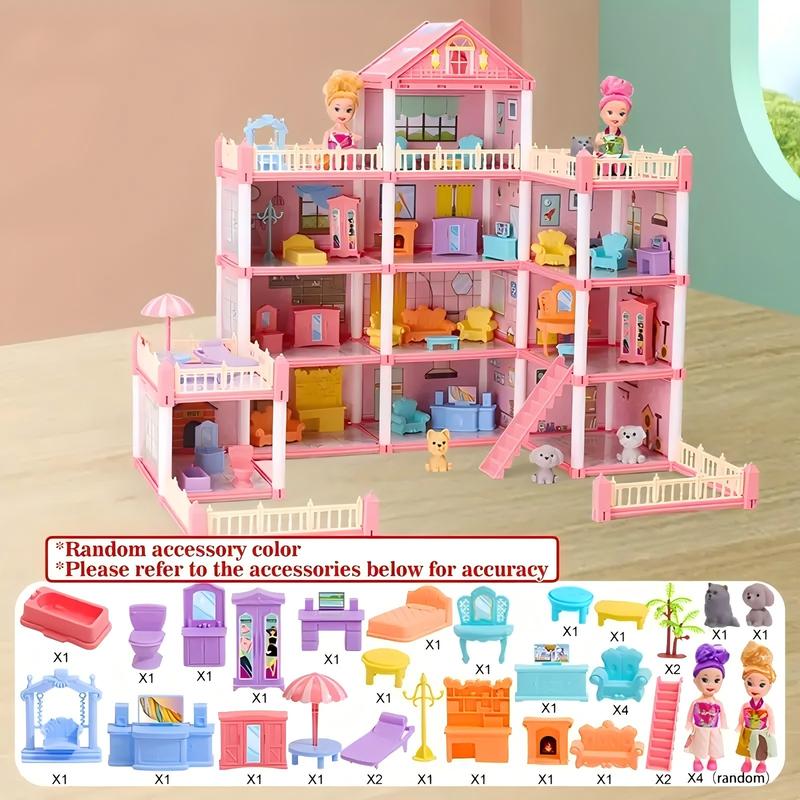 DIY Doll House with Light, 1 Set Creative DIY Doll House Toy, Fun Play Accessories for Family Entertainment