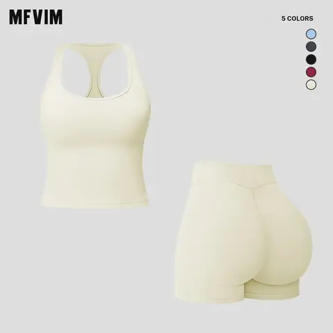 MFVIM Women's Summer 2-Piece Yoga Set - Slim-Fit Racerback Tank Top & High-Waisted Fitted Shorts, Women 2 Piece Sets, Fitness Clothes, Athletic Sports Clothing, Activewear Running Outfits, Gym Workout Apparel for Yoga, Running