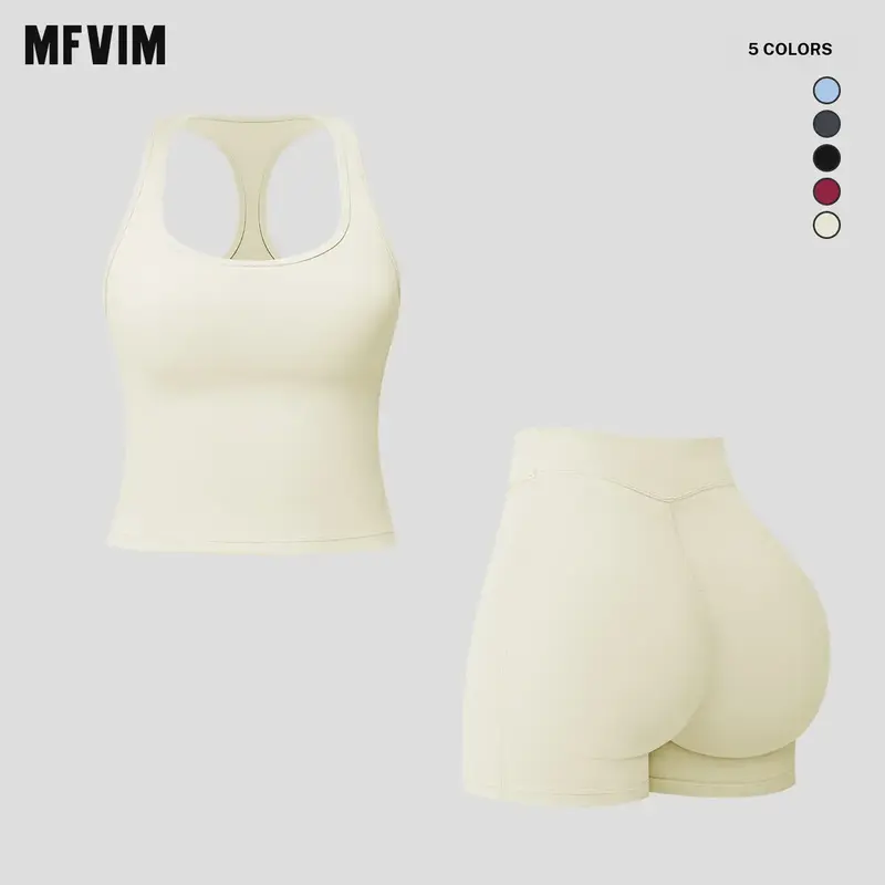 MFVIM Women's Summer 2-Piece Yoga Set - Slim-Fit Racerback Tank Top & High-Waisted Fitted Shorts, Women 2 Piece Sets, Fitness Clothes, Athletic Sports Clothing, Activewear Running Outfits, Gym Workout Apparel for Yoga, Running