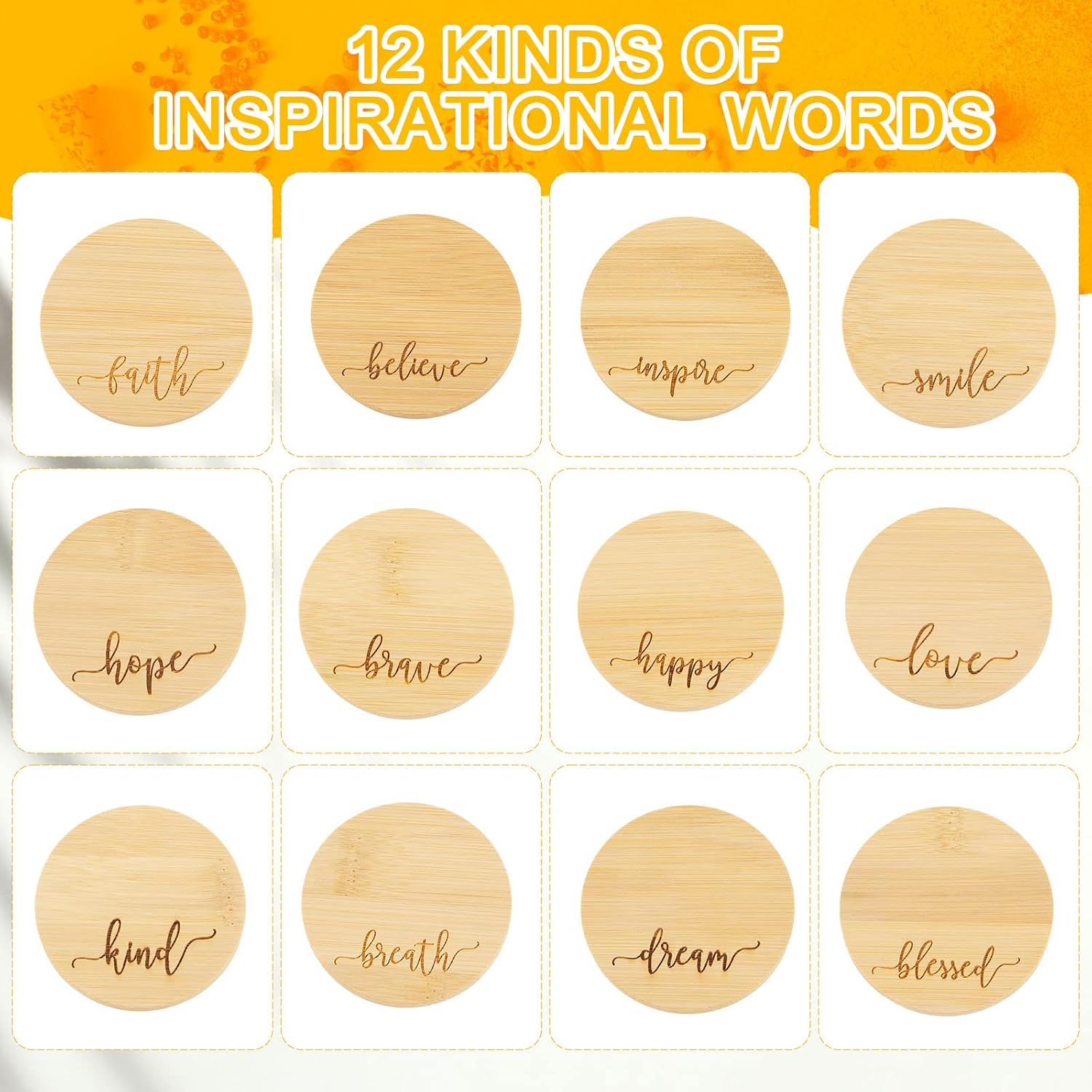 12 count Yogurt Jar  Inspirational Yogurt   Set with  Sealing Compatible with  Jars, Smile Happy Kind (Inspiration Words)