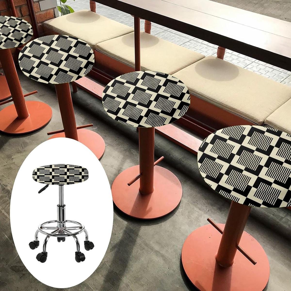 2/4/6/8PCS black and white geometric digital printing pattern universal elastic round stool cover for all seasons, elastic, suitable for bar chair covers, outdoor chairs, small round cushion covers, restaurants, cafes, etc