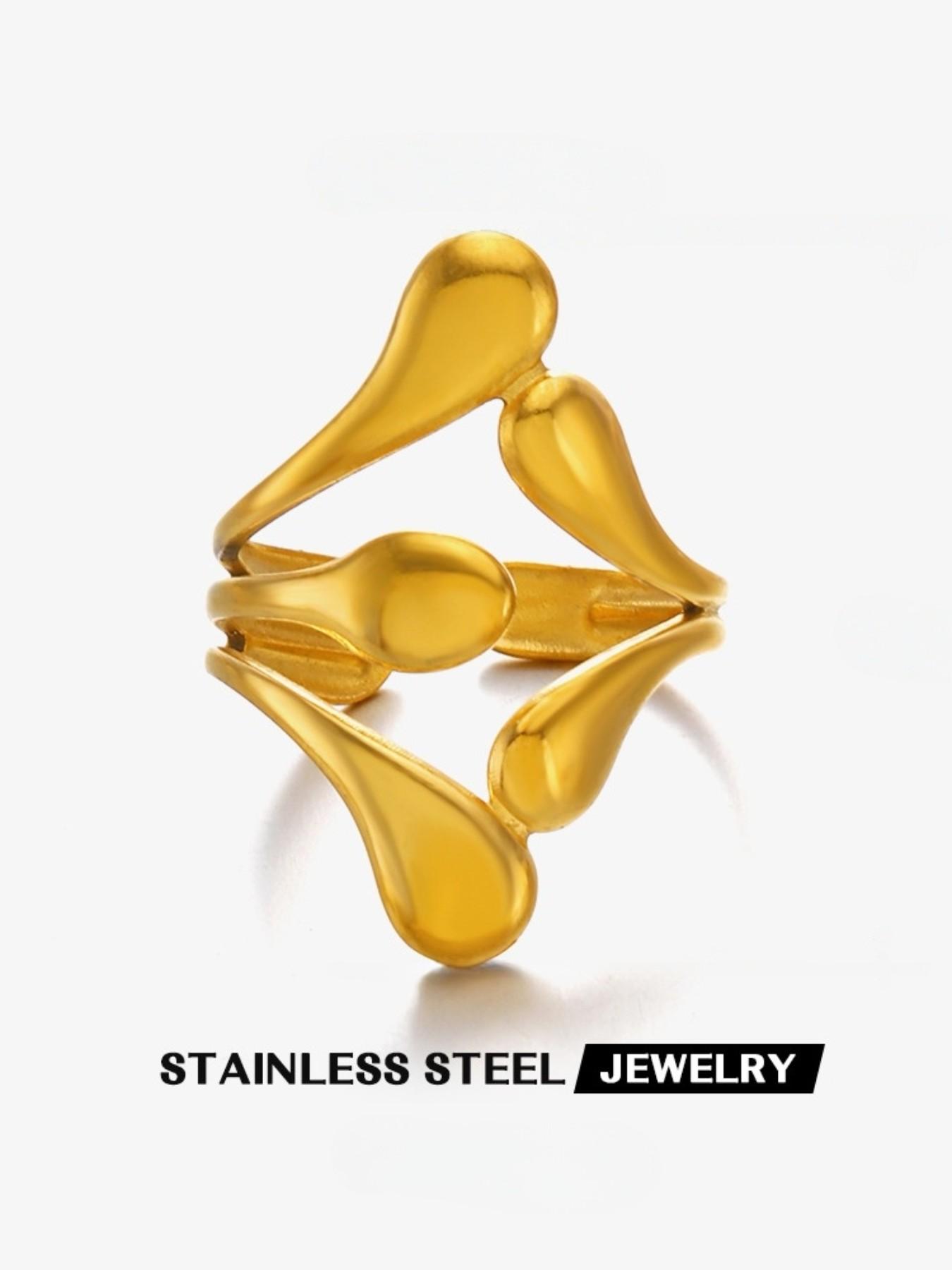 Trendy Liquid Metal Open Ring, Elegant Teardrop Design, Waterproof and Fade-Resistant, One Size Fits All, Perfect for Layering, Ideal for Fashionistas