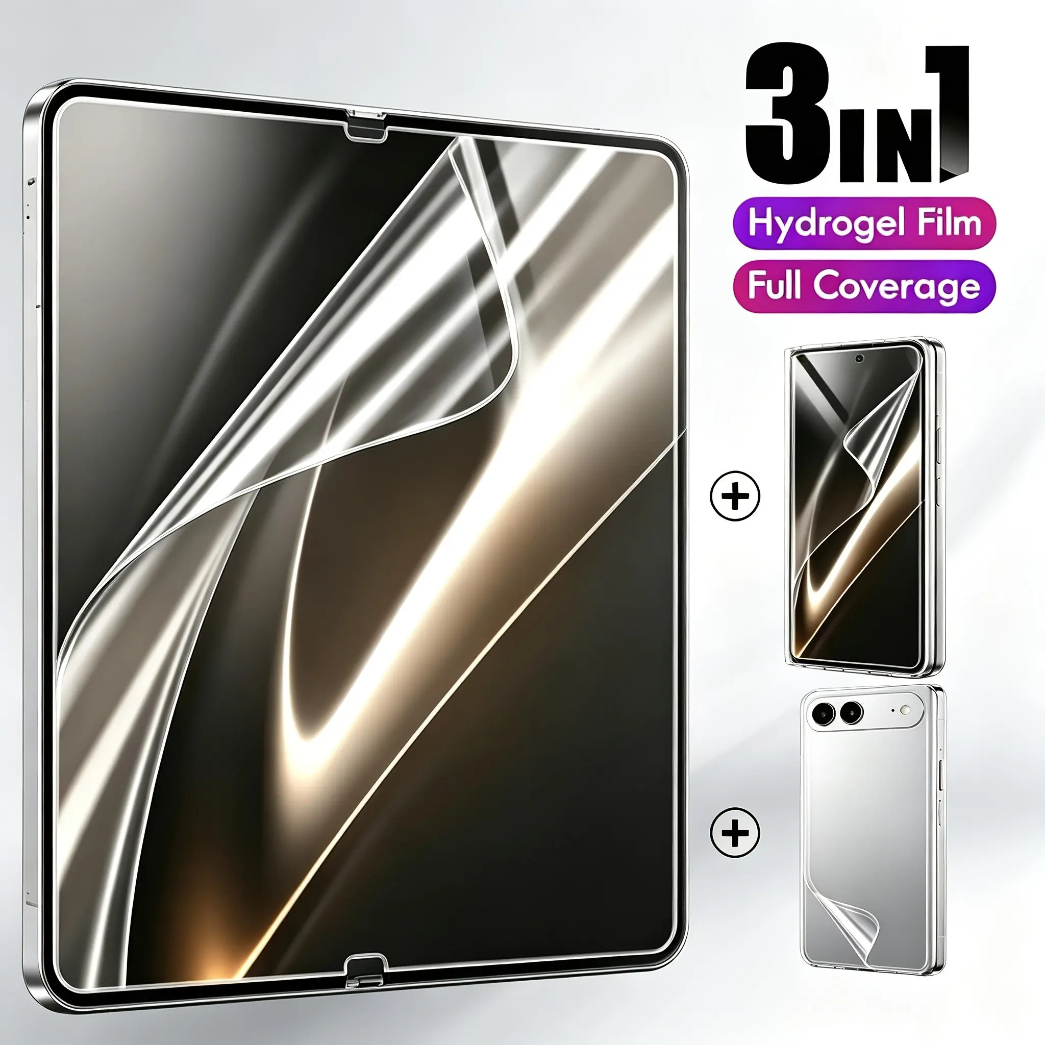 3 IN 1 Soft Hydrogel Film Screen Protector For iPhone Duo Protective Film [Inside TPU Film+Full Covered Outer+Back Cover Screen Protector]