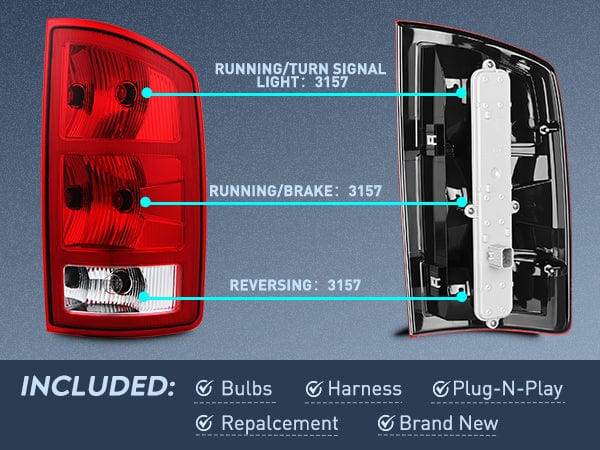 Nilight Passenger/Driver Side Taillight Assembly - OE Style Rear Lamp Replacement for 2002-2006 Dodge Ram 1500, 2003-2006 Ram 2500/3500, with Bulb, Corrosion-Resistant, Plug & Play Installation, Strictly Tested, Boosts Nighttime Visibility