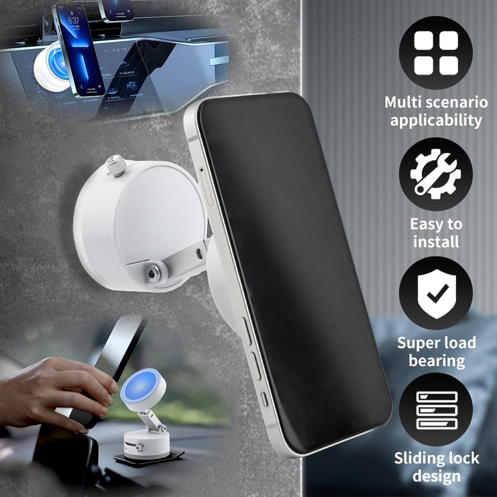 Easy to Use Vacuum Magnetic Phone Holder with One Button Switch and Adjustable Tightness Reusable Suction Cup Phone Mount for Smooth Wall and Glass Surface