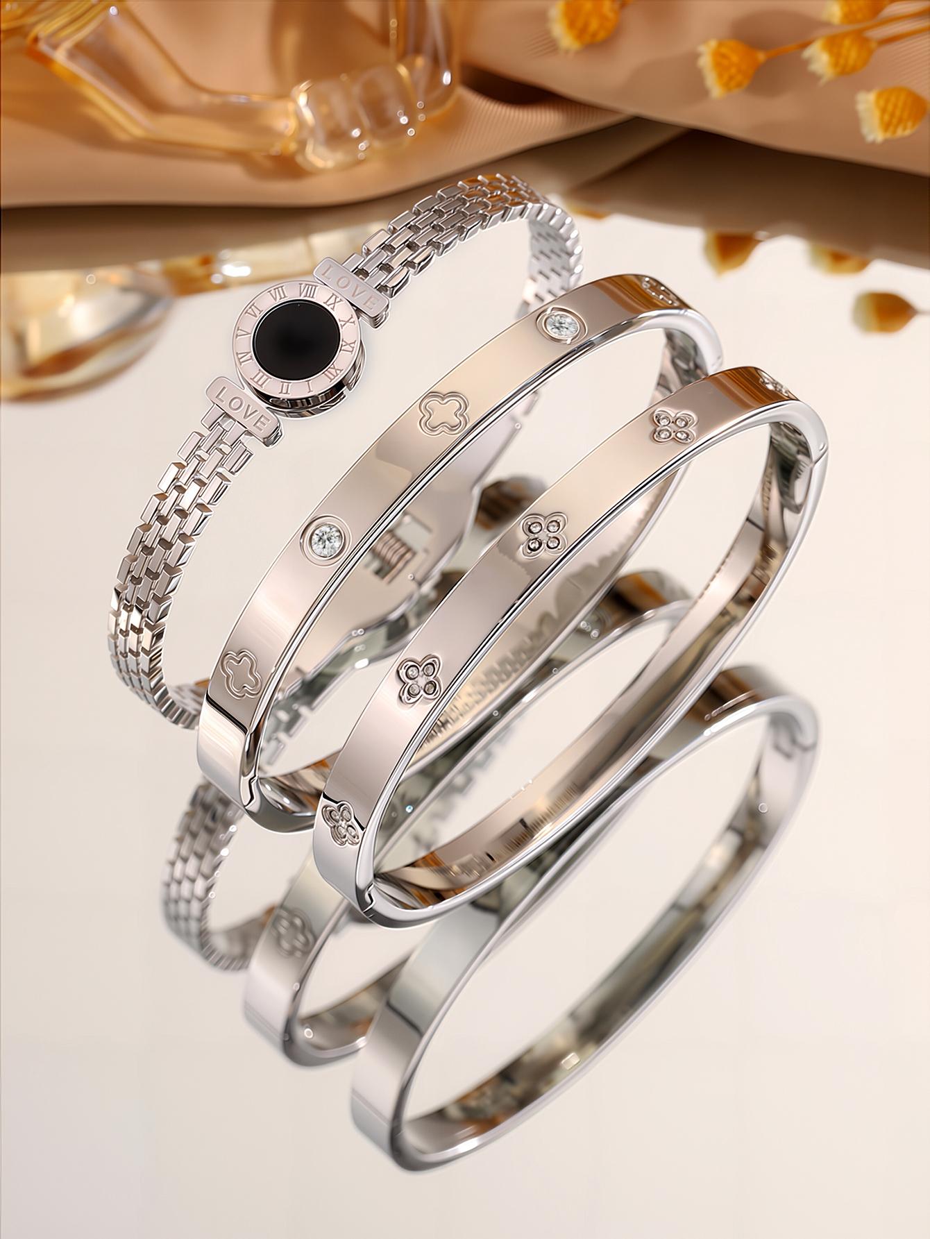 French Luxury Classic Bracelet Set, Stainless Steel Fashion Accessory, Perfect Birthday Gift & Vacation Wear, Casual Style