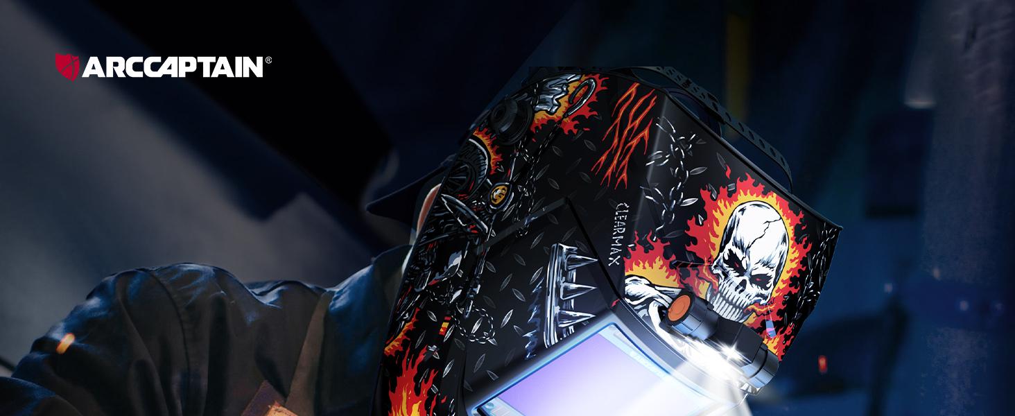 ARCCAPTAIN 3.94" x 3.66" Auto Darkening Welding Helmet, Solar Powered True Color Welding Hood, 1/1/1/1 Top Optical Clarity Welder Helmet, 4 Arc Sensor Wide Shade 4/5-9/9-13 for Stick MIG TIG Cut