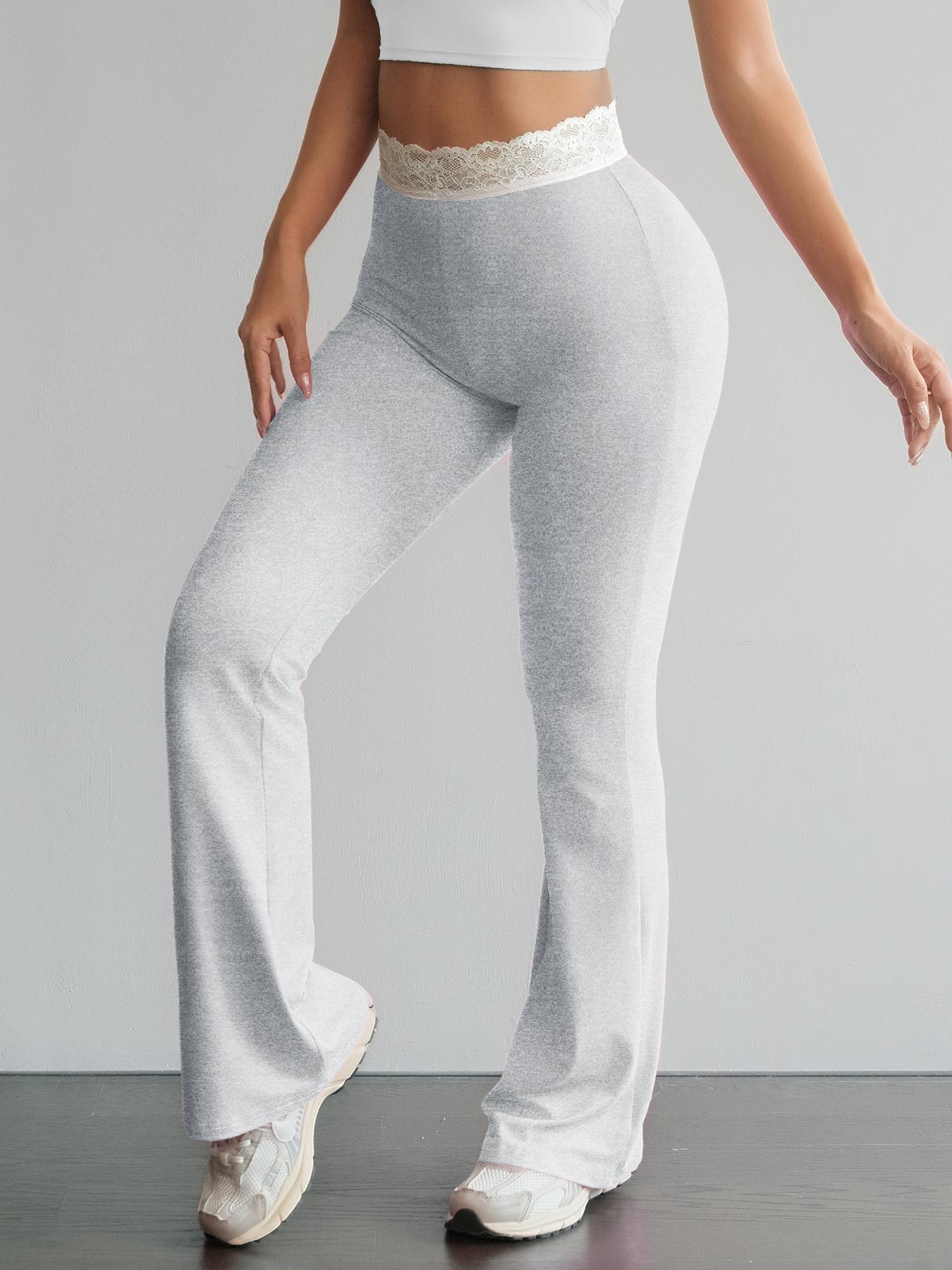 Women's Lace Trim Waistband High-Waisted Leggings, Stretchy Tight-Fitting Pants, Athleisure Style Bottoms for Gym Workout Street Outdoor Casual Running Hiking All Seasons