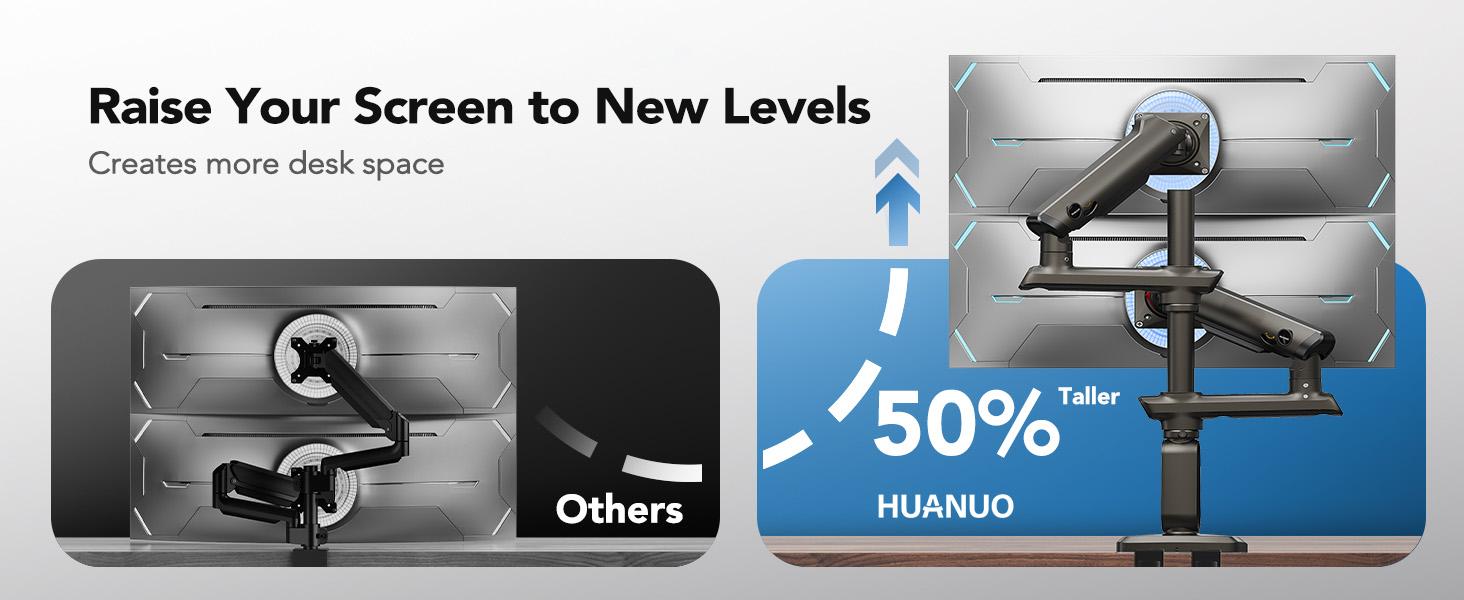 HUANUO Dual Monitor Arm for 13-49" Ultrawide Screens up to 40 lbs, Heavy Duty Aluminum Extra Tall Monitor Desk Mount, Vertical Stacked Fully Adjustable Dual Monitor Mount, Max VESA 100x100#TikTokShopBlackFriday