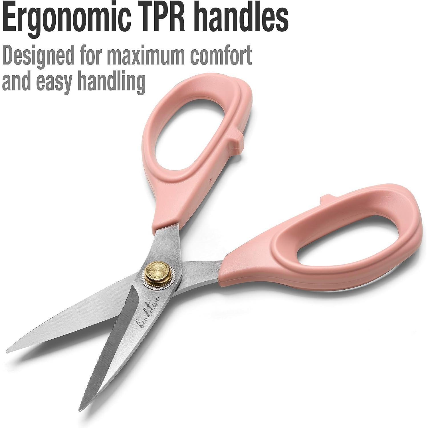 Sewing  - 6-Inch Stainless Steel Fabric  - Professional  With Serrated  for Cloth  & Quilting - Comfortable Craft Tailor & Dressmaker Shears – Light Coral