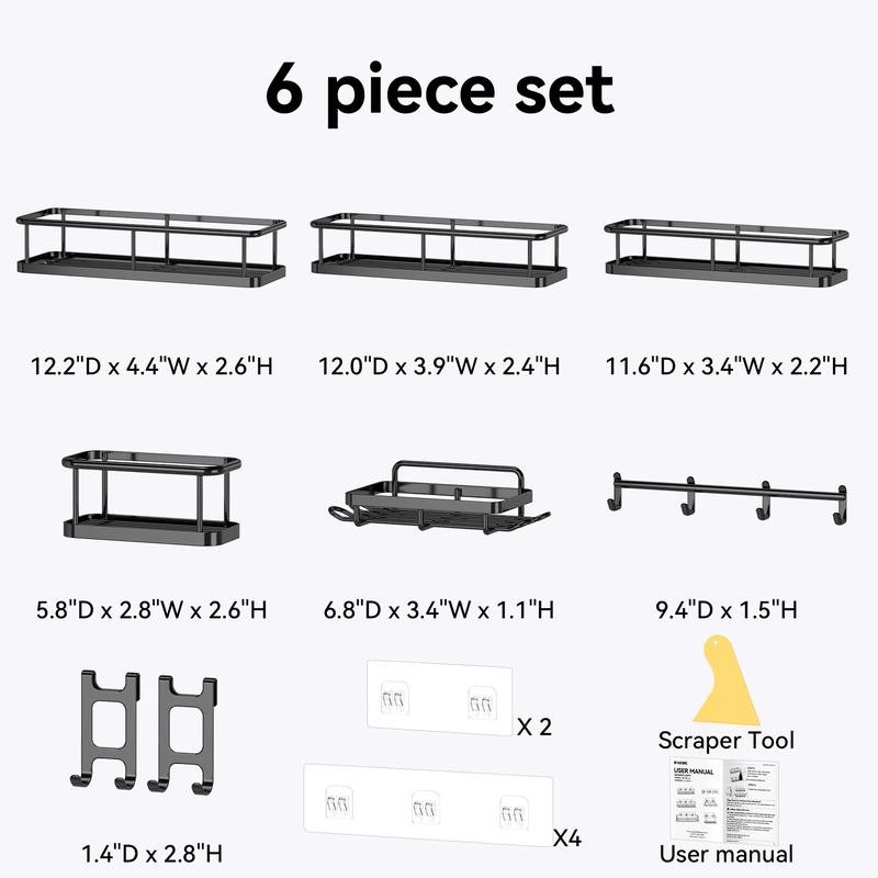 YASONIC 6 Pack Shower Caddy Shelf Bathroom Shower Organizer Rack No Drilling Multifunctional Organizer,corner shower shelf