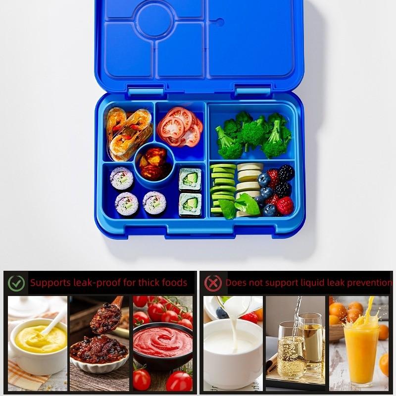 Portable Dual-Clasp Student Bento Box, Leak-Proof Lunch Container with Compartments, Square Microwave Heating Friendly