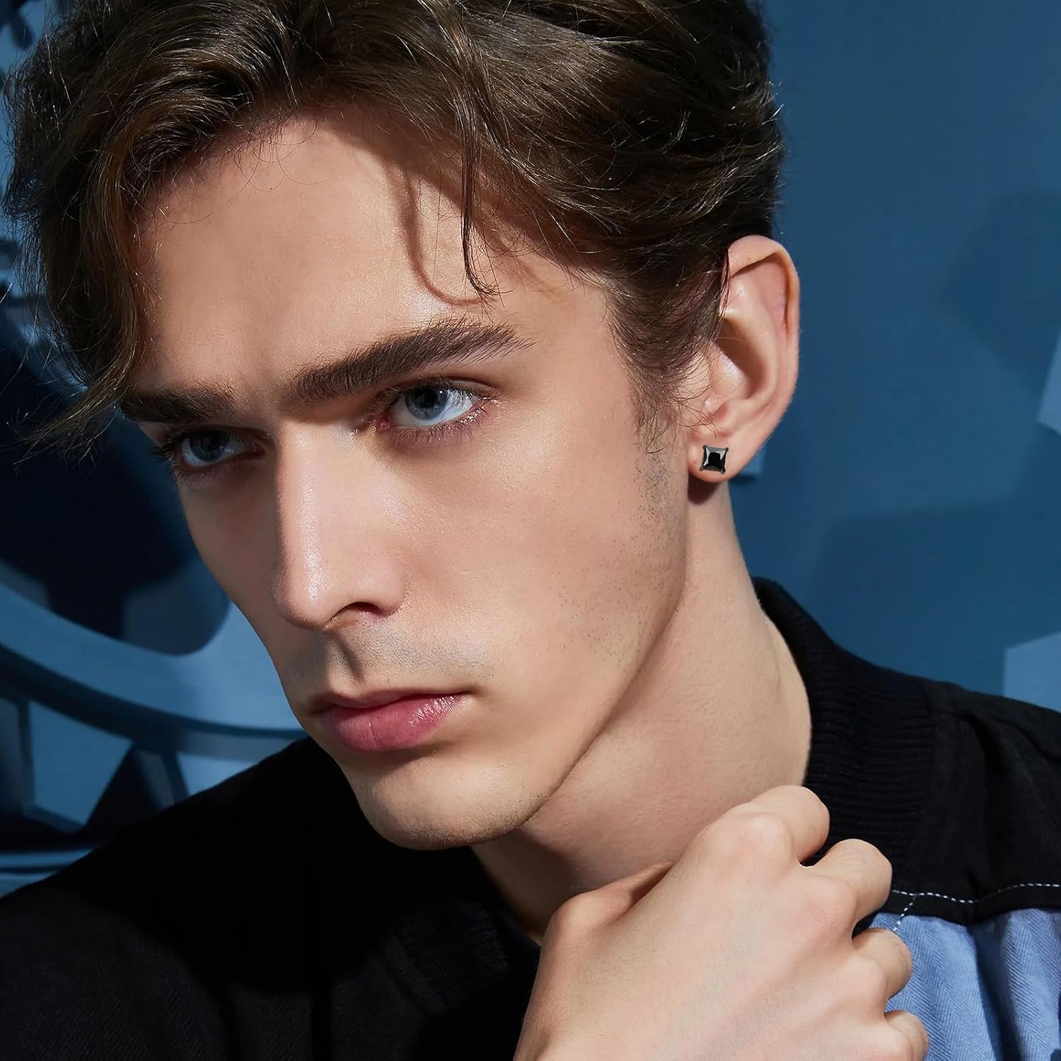12/18 Pcs Mens Earrings Black Earrings for Men Stainless Steel Earrings   Stud Hoop Punk Earrings Set