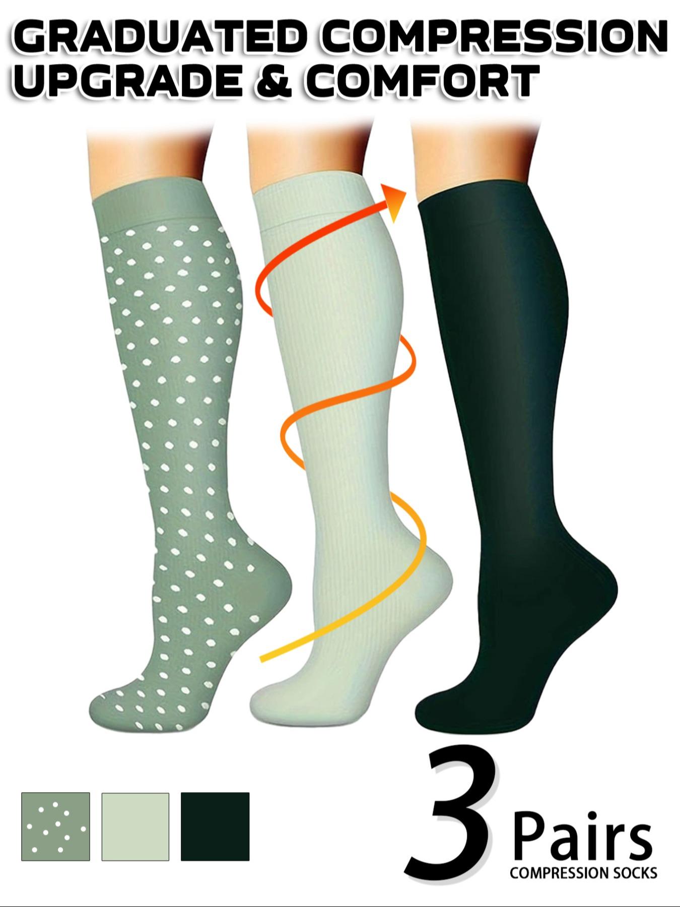 3 pairs of men's and women's compression socks with a compression rating of 15-20 mmHg in a knee-high design for running, performance and recovery, available in a range of colours to help improve circulation, Sports Socks