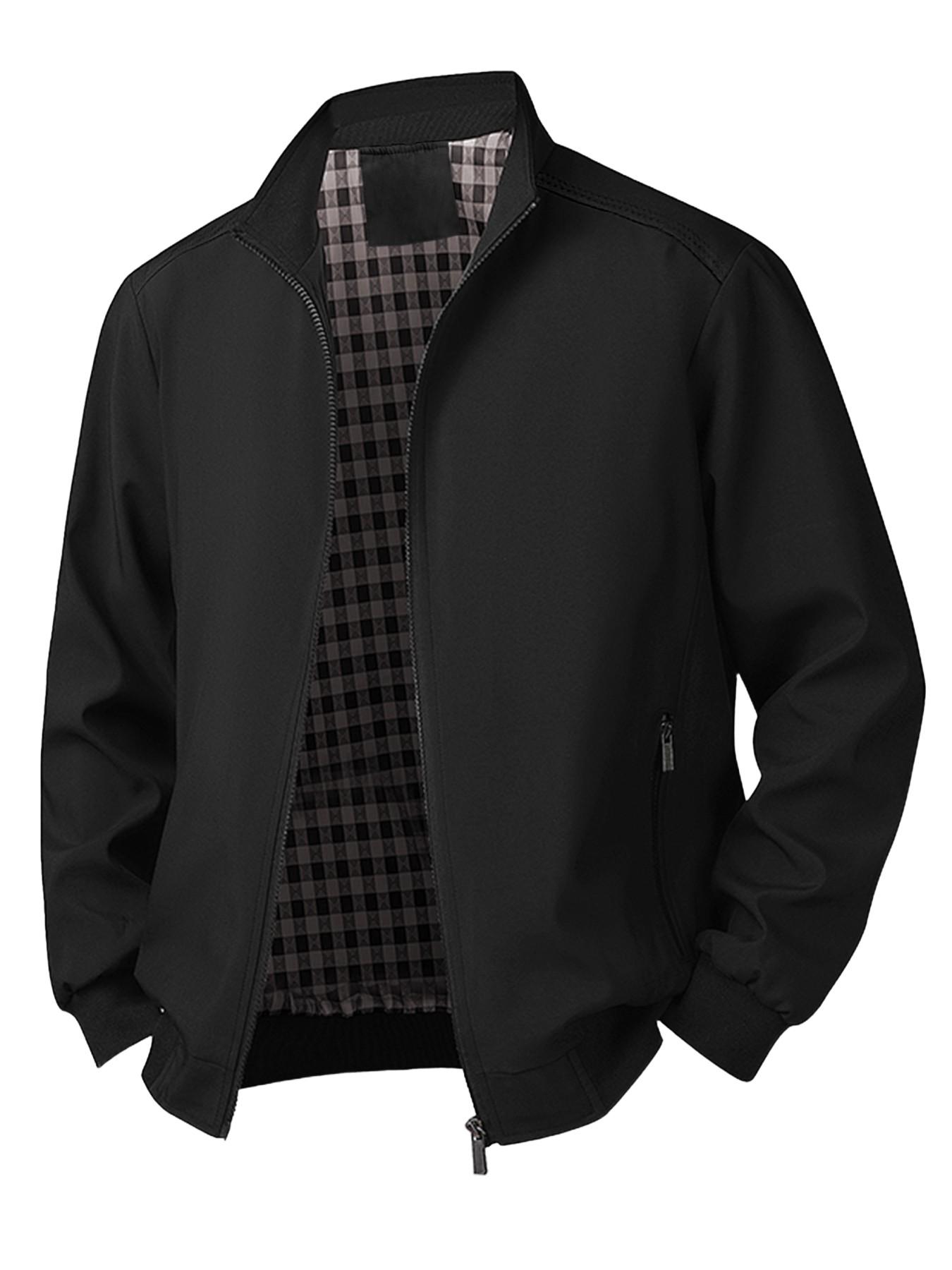 Men's Casual Lightweight Solid Color Collared Jacket, Spring & Fall Lightweight Stylish Commuter Coat, Versatile Fitted Jacket for Daily Wear