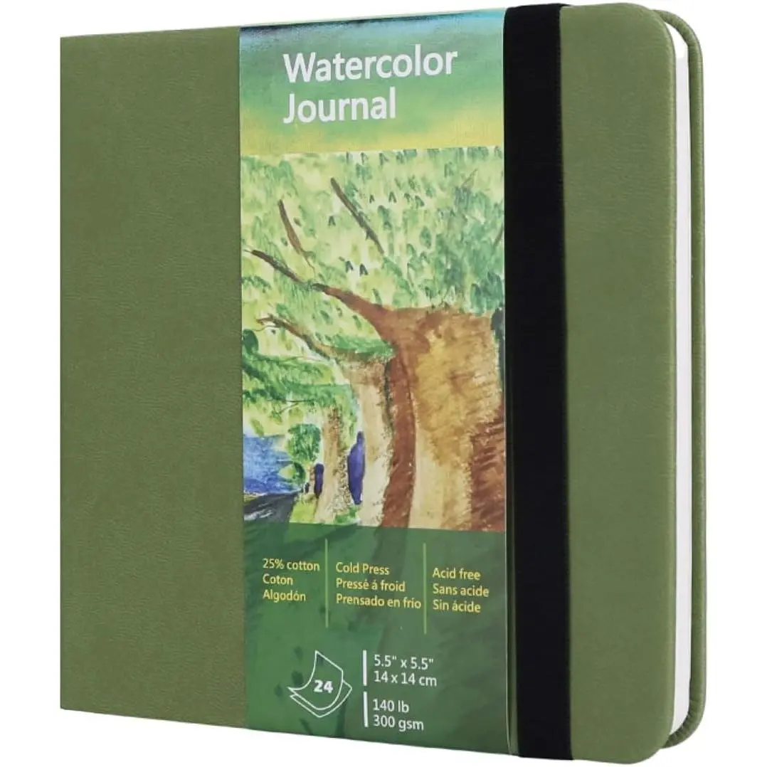 Watercolor Journal,140 LB, 300 GSM,  Paper, Cold Press, 24 Sheets, 48 Pages, Watercolor Paper Sketchbooks for Use As Travel Notebook and  Media Pad, 5.5x5.5
