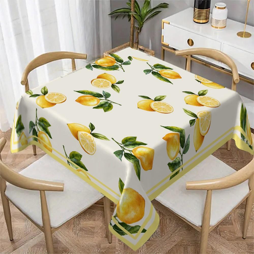 Lemon Fruit Print Tablecloth, Polyester Washable, Kitchen Dining Outdoor Picnic Garden Party Decorative Cloth