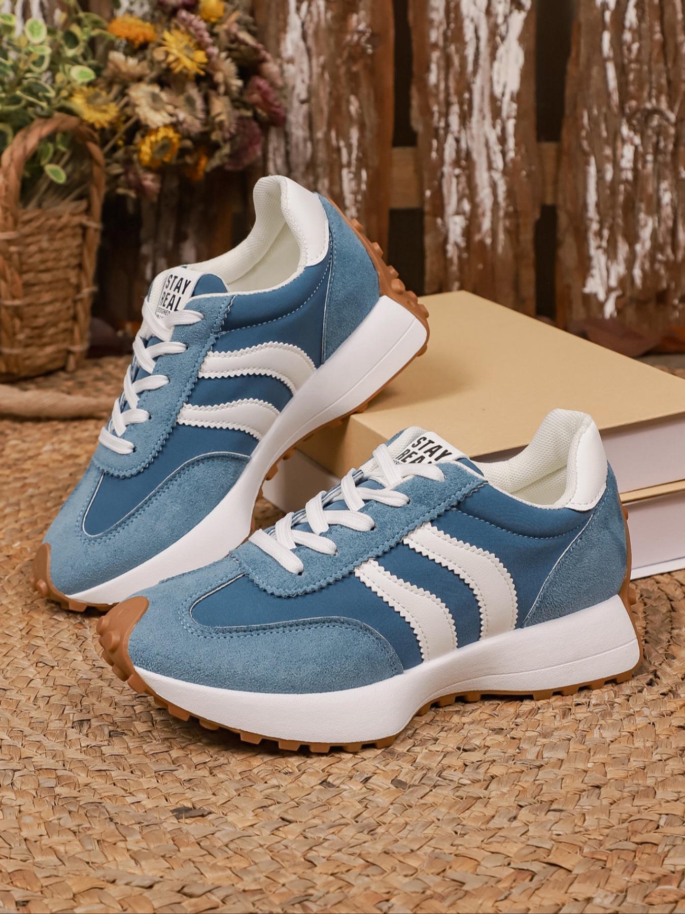 Women's Striped Sporty Shoes, Soft Sole Comfortable Waterproof Casual Sneakers, Trendy Walking Sneaker, Low Top Sneaker, Thick Breathable Easy Clean Anti-Slip, Spring & Fall Wear