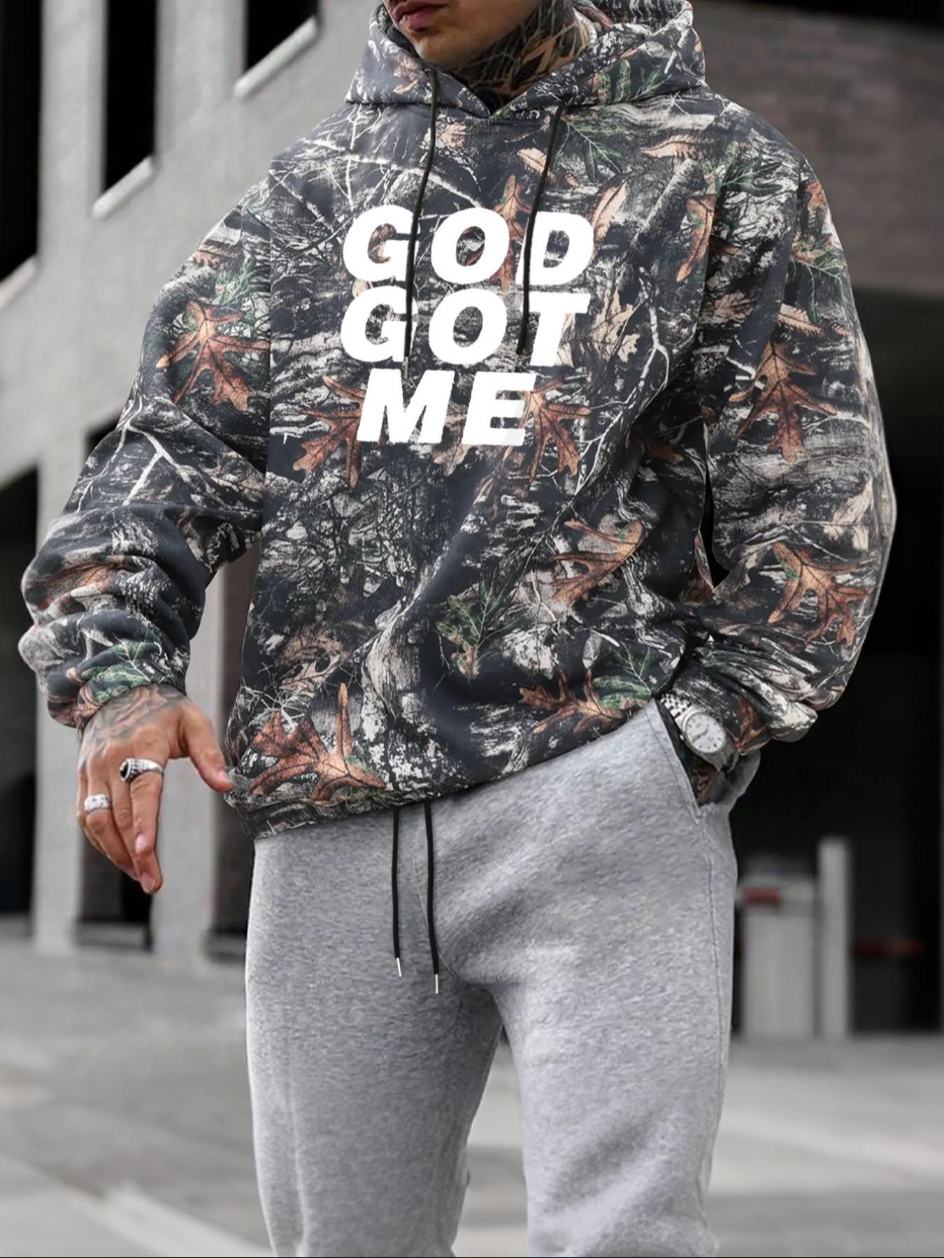 Men's Camo Print Hoodie, Regular Fit Casual Letter Print Long Sleeve Hooded Sweatshirt for Fall & Winter, Men's Top for Daily Wear