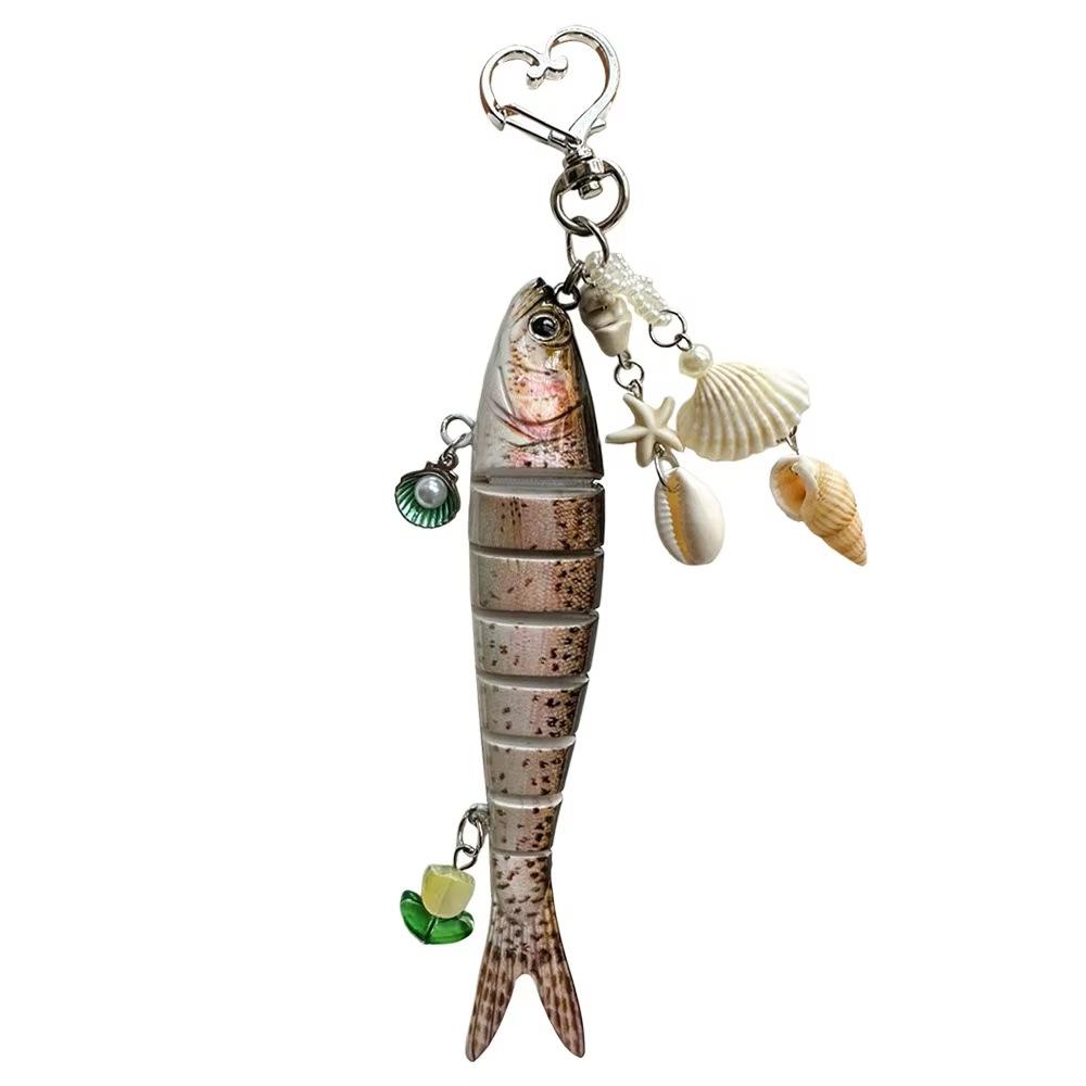 Novelty Fish Keychain, Fishing Enthusiasts Creative Bait Keychain, Jointed Design Fish Keyring with Beaded Charm, Realistic Lure Keychain for Bag Backpack, Good Luck Aesthetic Fish bag Pendant Trinket, Kawaii Keychain Style Accessory