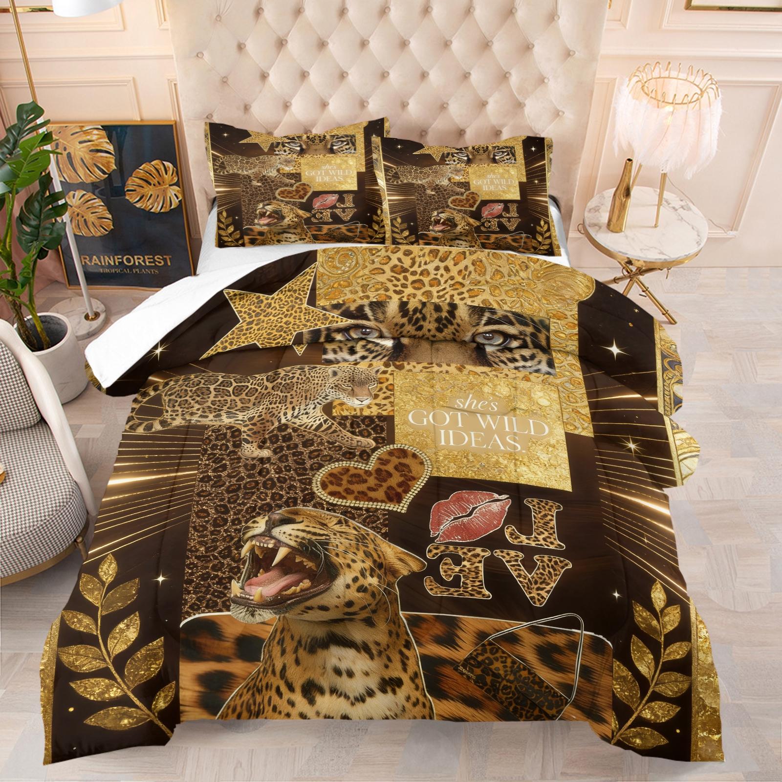 2/3 Pcs Trendy Leopard Print Comforter Set, Fluffy Soft Breathable All Season Bedding, Luxury Modern Bedroom Decor, Perfect Gift for Leopard Print Enthusiasts, With Filling (Pillow Insert Not Included)