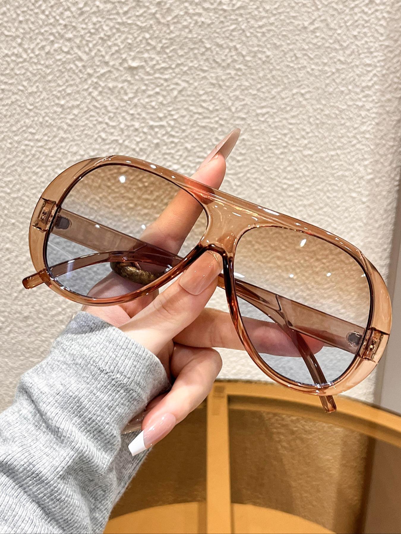 Fashionable Large Frame Decorative Lens Pc Material Glasses Set, Casual Protective Eyewear, All Seasons Wear