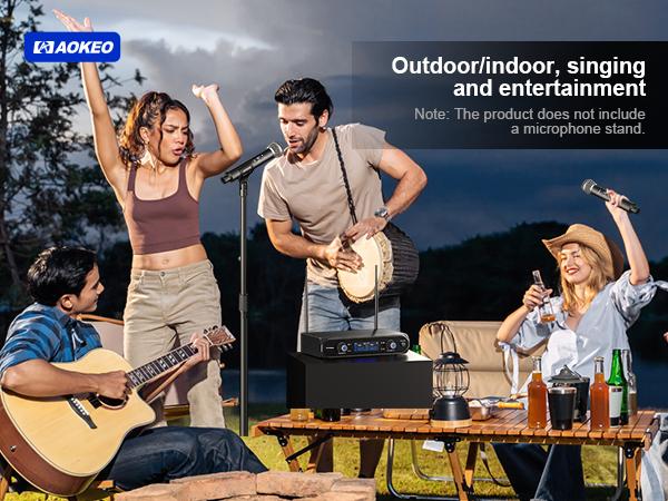 Aokeo V200 Wireless Microphone System - 100ft Range, Metal Wireless Mic Set with Case,Handheld Cordless Dynamic Microphones for Singing, Karaoke, Church, DJ, UHF