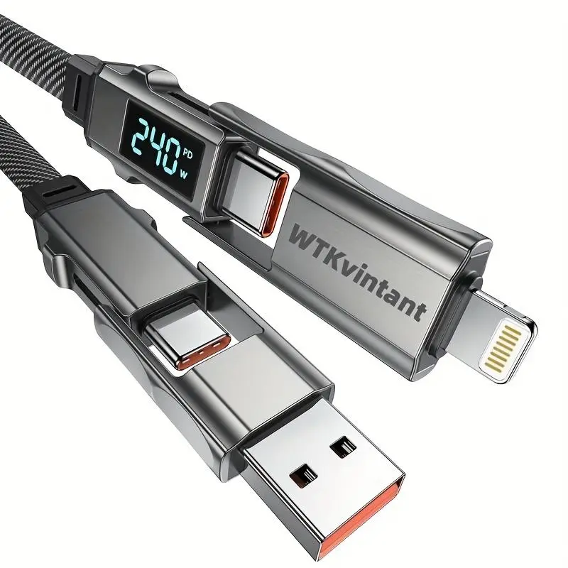 WTKvintant 240W 4-in-1 Fast Charging Cable with Real-Time Digital Display, - Extension Suitable for Smartphones/Tablets/-Ebikes, Compatible for & Devices, Data Transfer Cable