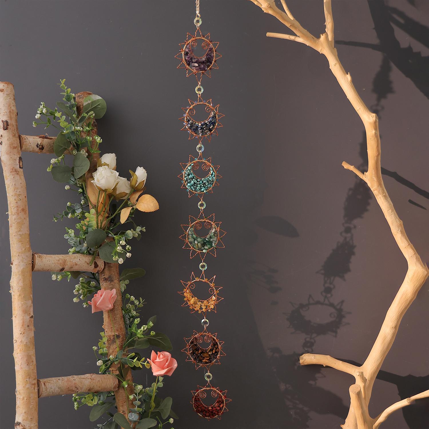 Seven Chakra Dream Catcher, Handmade Tree of Life Design Boho Interior Indoor Outdoor Hanging Decoration, Decorative Wall Art, Unique Artwork, Festive Ornament, Holiday Decor, Tree of Life Motif, Birthday Gift for Boys Girls