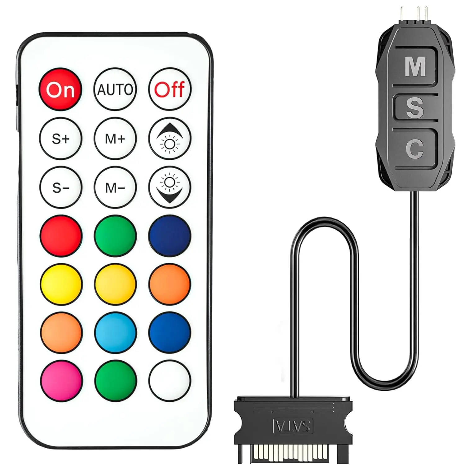 ARGB Controller Kit,  RGB PC Fan Controller with 21 Key Remote Control, Multiple Lighting Modes Control for  Case Fan, Air Cooler, Liquid Cooler, LED Light Bar (SATA Power)