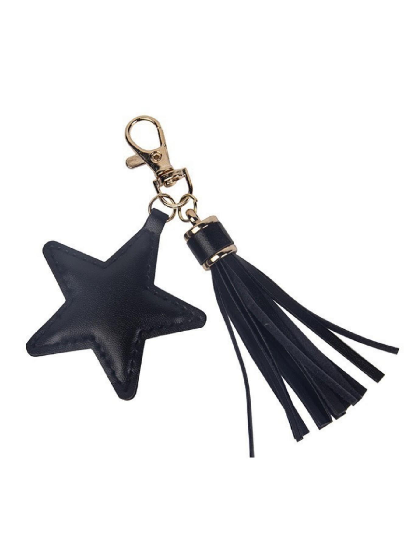 Creative Star Fringe Keychain, PU Leather Leopard Print Car Key Ring, Novelty Bag Accessory, Unique Key Holder for Cars and Bags