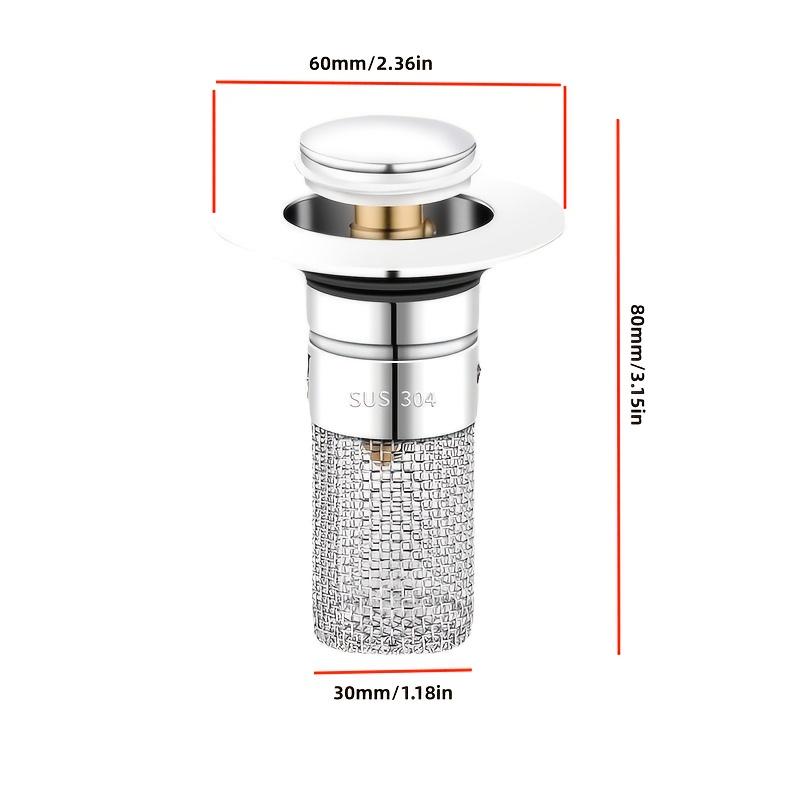 Bathroom Sink Drain Filter, Pop-Up Sink Drain Filter with Detachable Stainless Steel Basket, Bathroom Sink Plug Replacement