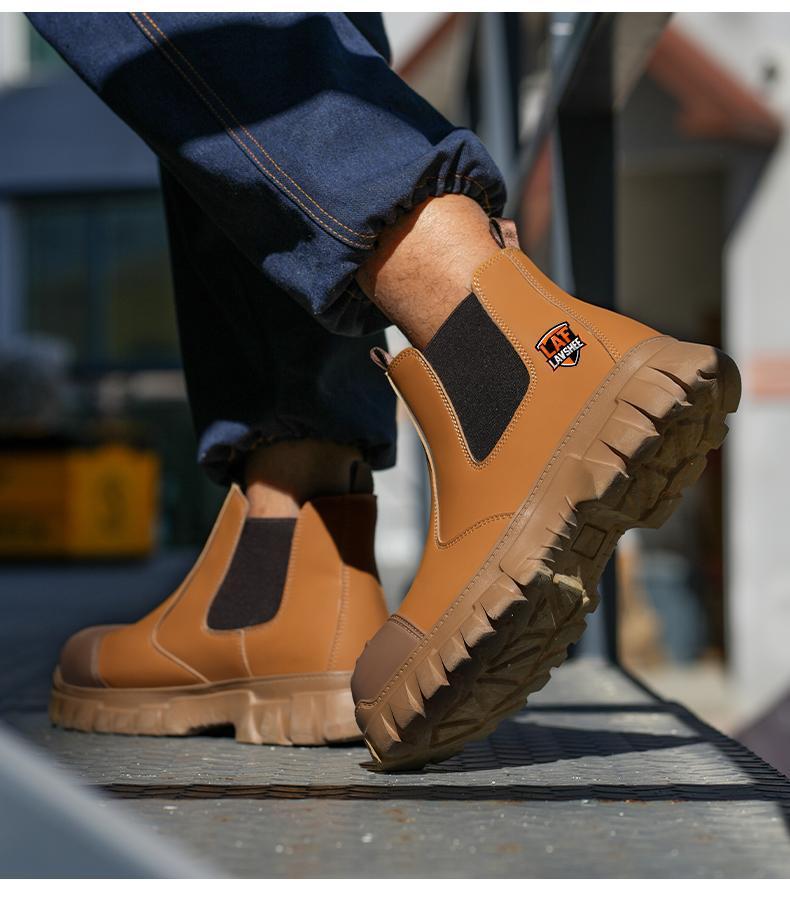 Brown Steel Toe Safety Shoes Unisex, Lightweight Anti Slip Work Shoes, Splash Resistant, Smash Proof and Puncture Proof for Kitchen, Restaurant and Food Service Work